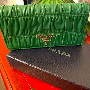Prada Nappa Gaufre Wallet on Chain Crossbody Bag, Green